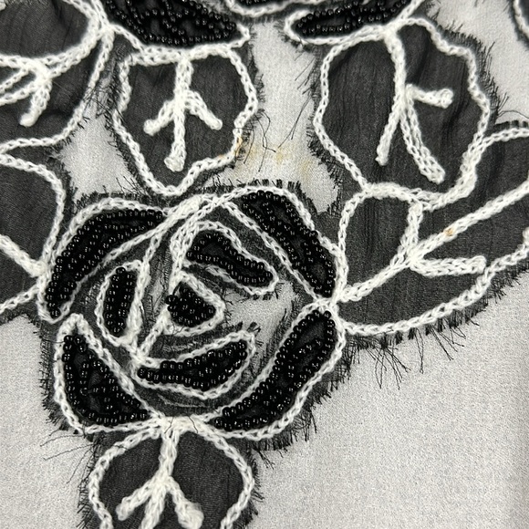 Aziz Sheer White Long Sleeve Blouse with Contrast Stitching and Bead Design - L - Picture 6 of 10